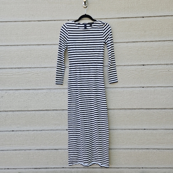 J. Crew Collection long sleeve navy white striped maxi dress size 00 - Picture 1 of 8